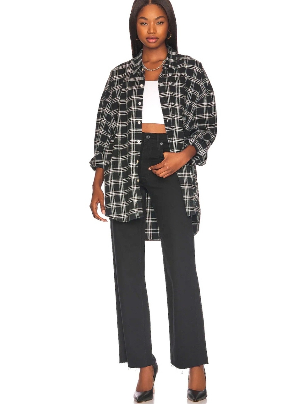 SLVRLAKE Grace Jeans Jet Black Women's 25 Raw Hemline Wide Leg